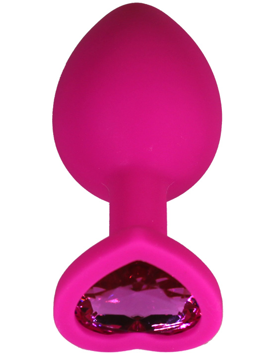Анальная пробка силиконовая розовая с кристаллом сердце, 27x70 мм