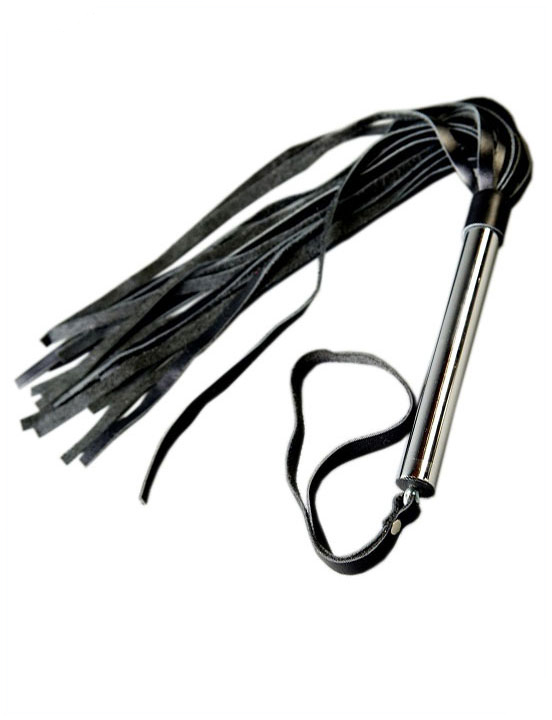 Плеть с хвостами 25 см, ручка металлическая, короткая, чёрная