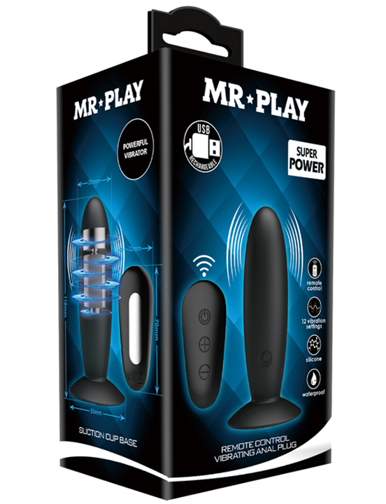 Вибропробка Mr.Play на присоске с пультом, 12 режимов, силикон, чёрная, 33x110 мм