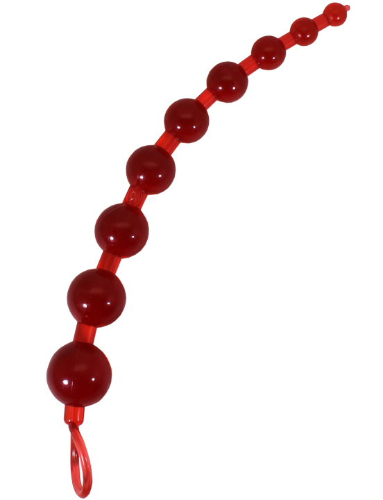 Анальные шарики с ручкой, красный, 260 мм