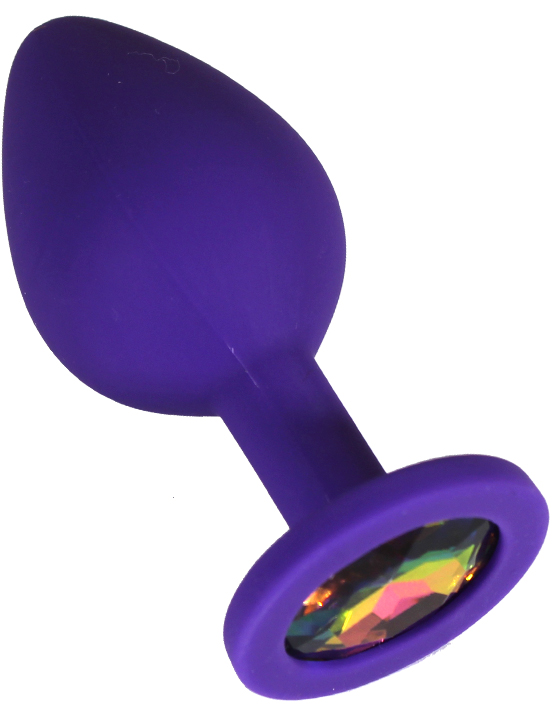 Анальная пробка силиконовая фиолетовая с цветным кристаллом, 33x80 мм