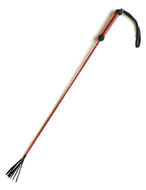 Стек с плетёной ручкой, наконечник «кисточка - 10 см», лакированный, красный, 740 мм